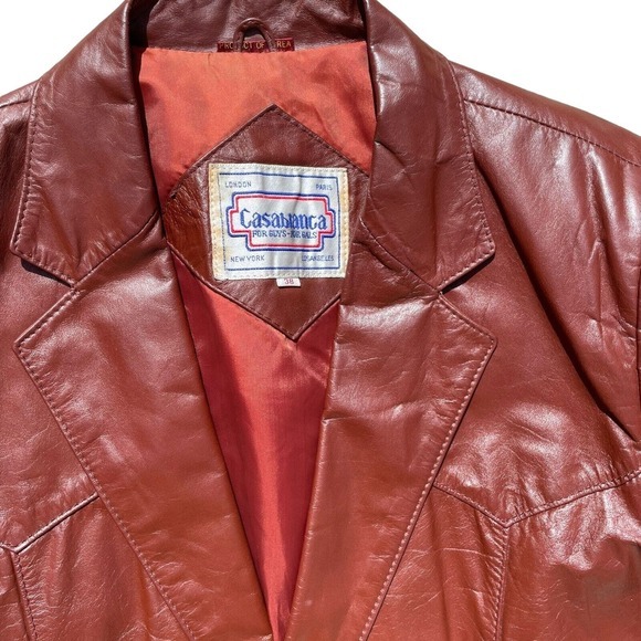 Vintage 70s Casablanca Unisex Cognac Brown Real Leather Jacket Mens Size 38 - Picture 3 of 9
